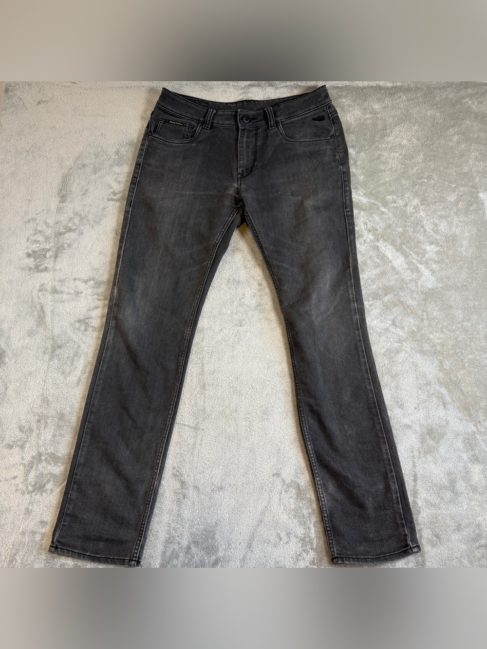 Flying Machine Men's Black Gray Slim Straight Jeans 34x32 Stretch Denim
